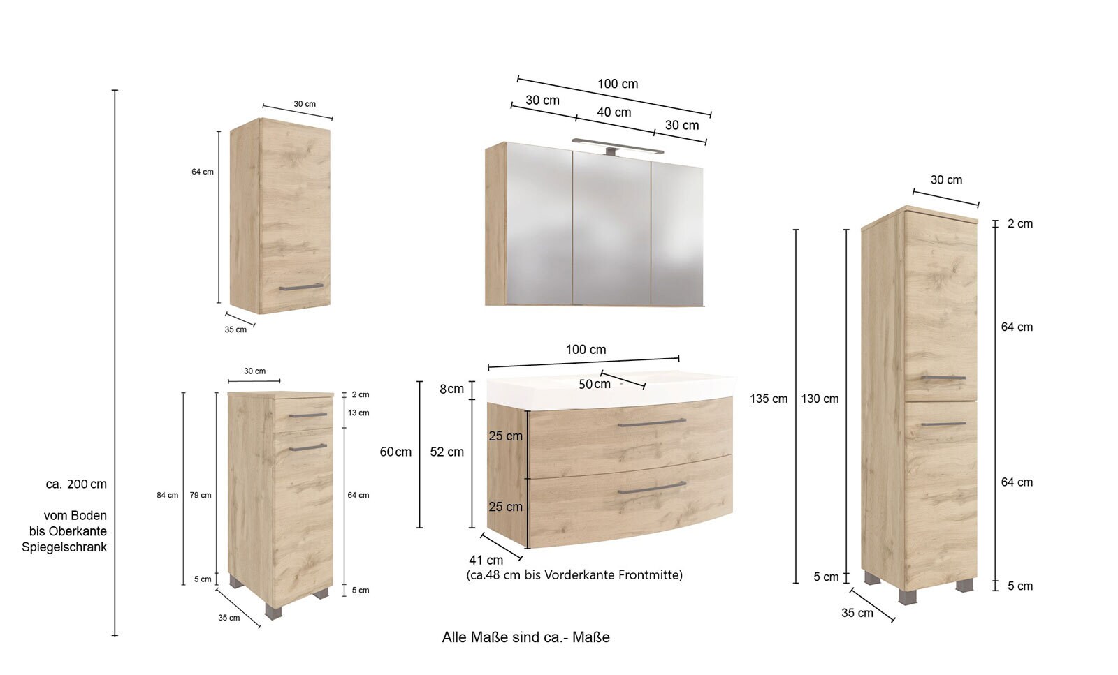 Badkombination Limburg braun 130 cm 5-teilig B/H/T 160x200x50 cm 