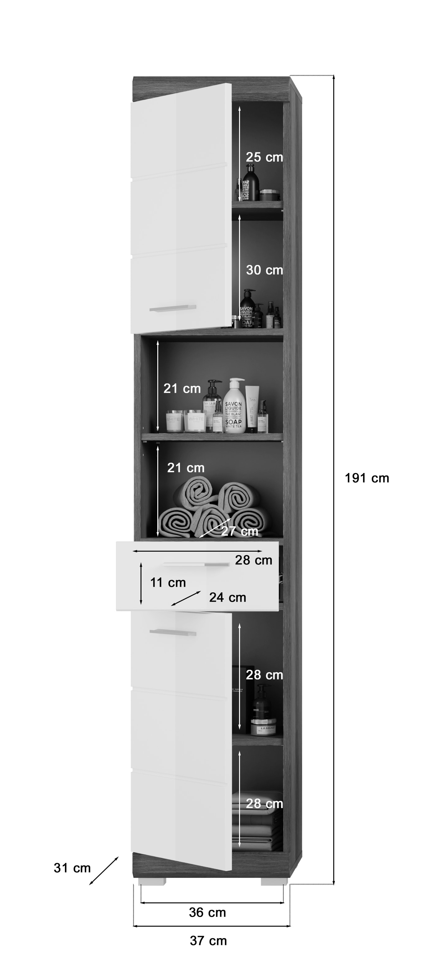 Badkombination Scout 4-teilig rauchsilber/weiß B/H/T 190x191x34 cm