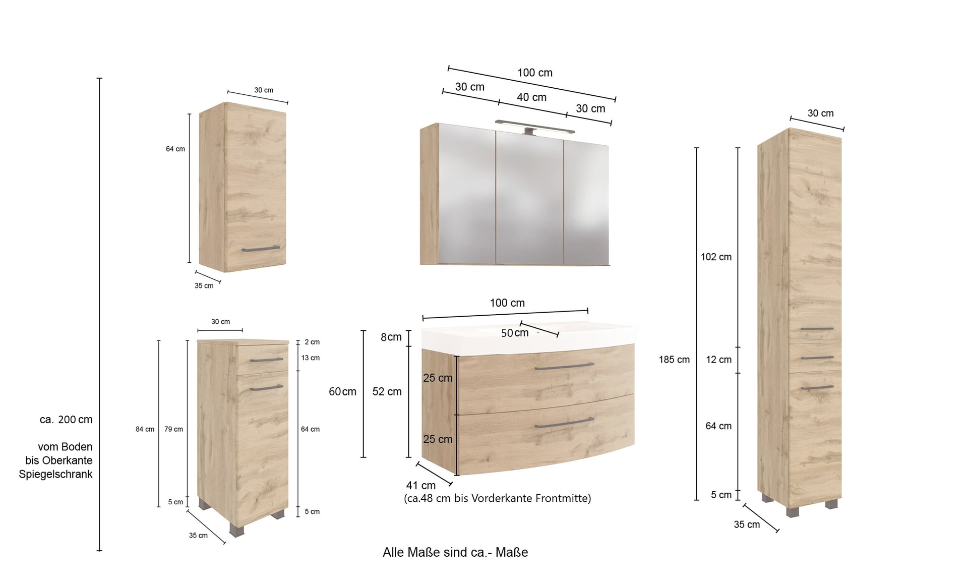 Badkombination Limburg braun 160 cm 5-teilig B/H/T 160x200x50 cm 