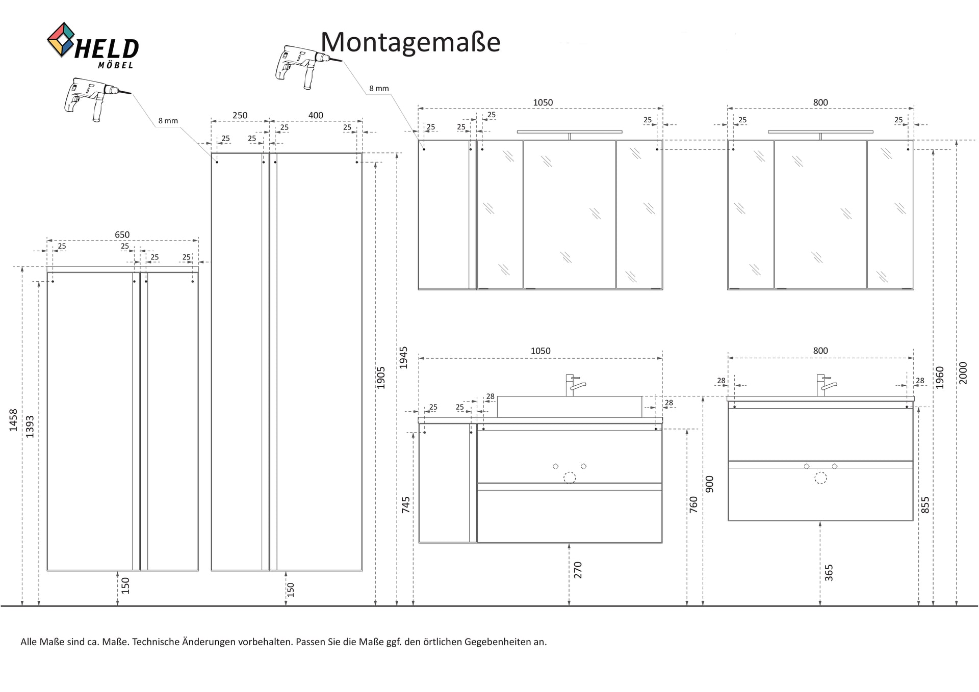 Waschtischkombination Gent grau B/H/T 105x200x47 cm