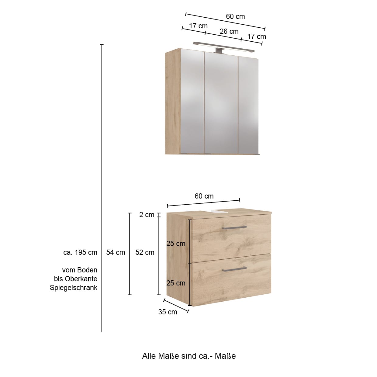 Badkombination Limburg braun 3-teilig B/H/T 90x200x35 cm 