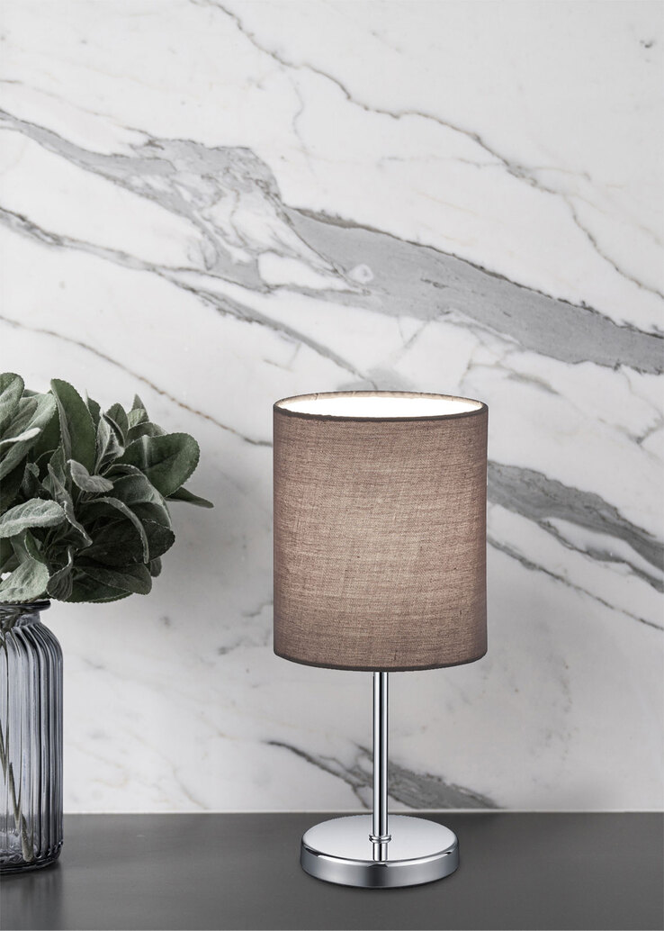 Retrofit Tischlampe Jerry chromfarbig taupe 28cm 13cm Metall Textil Schnurschalter