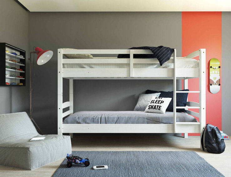 Etagenbett Nikolaus 90 x 190 cm Kiefer massiv weiß lackiert
