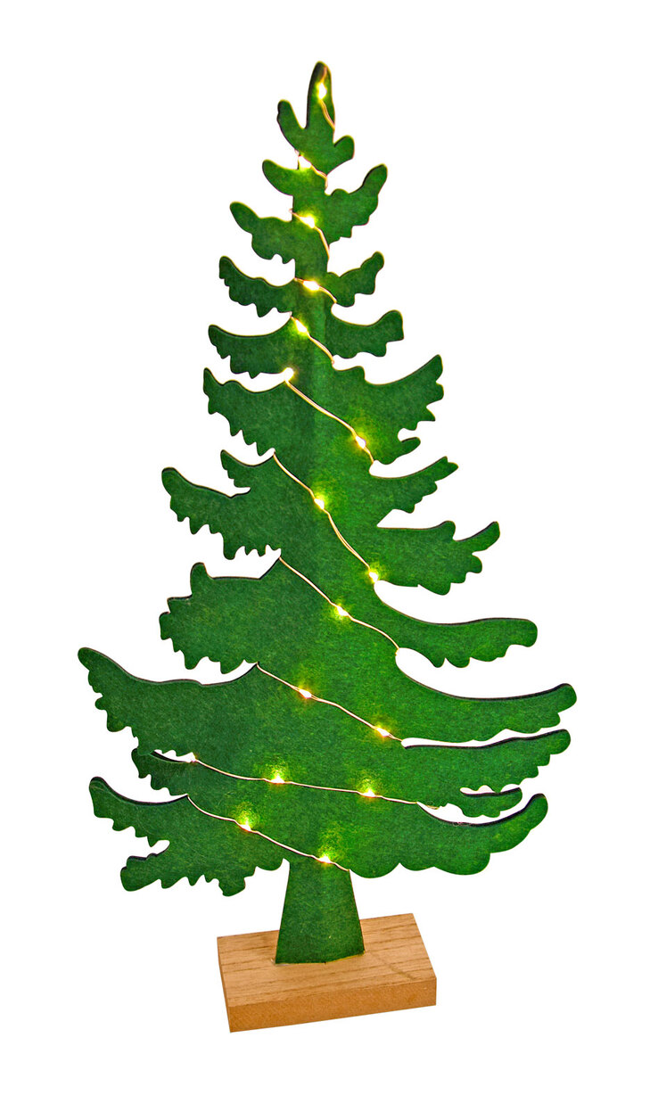 LED Lichtobjekt Filz-Tanne grün Weihnachtsartikel 26x51x6 cm Batteriebetrieb