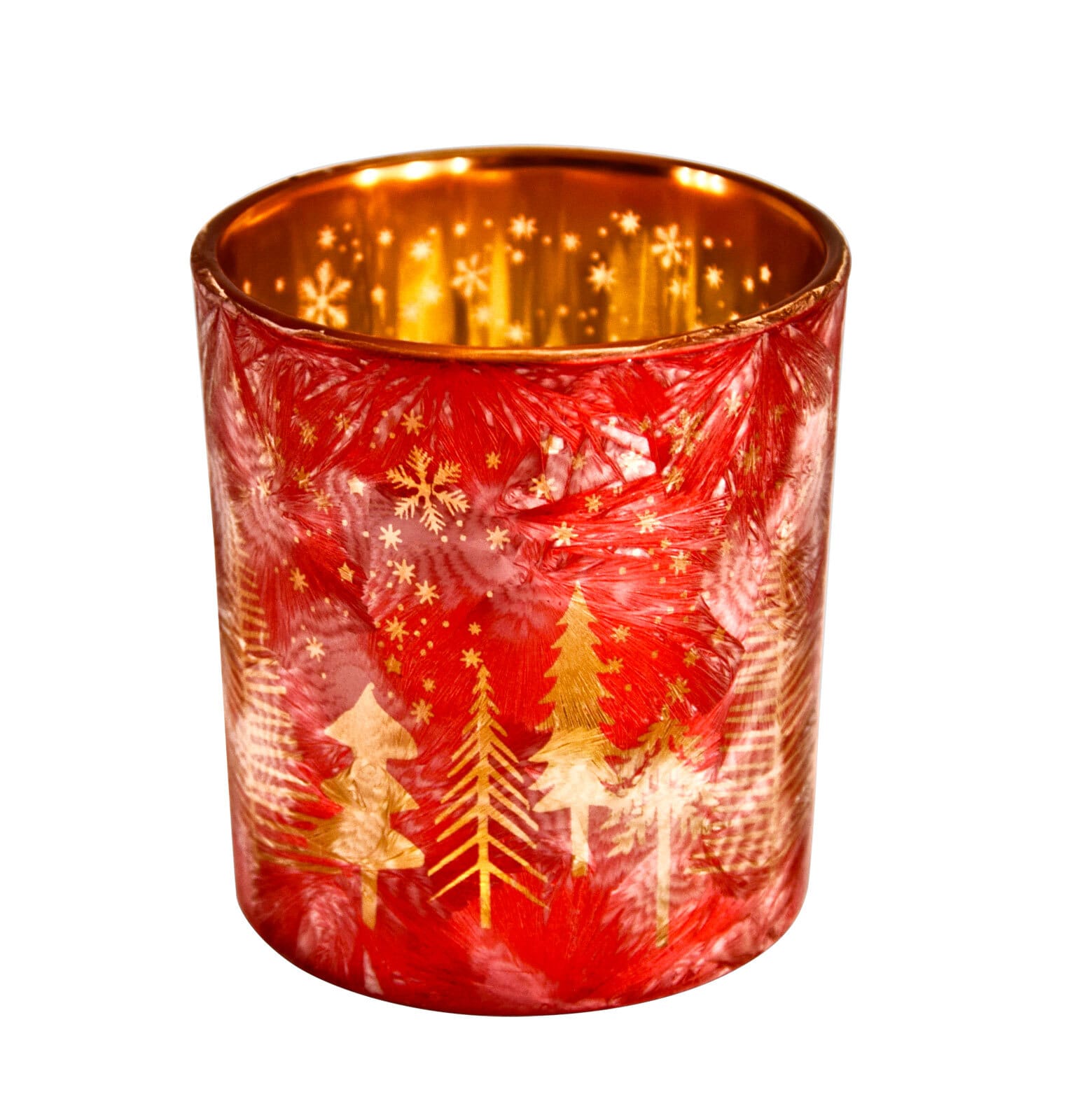 Weihnachten Windlicht Landschaft rot goldfarbig 7,5cm 8cm Glas