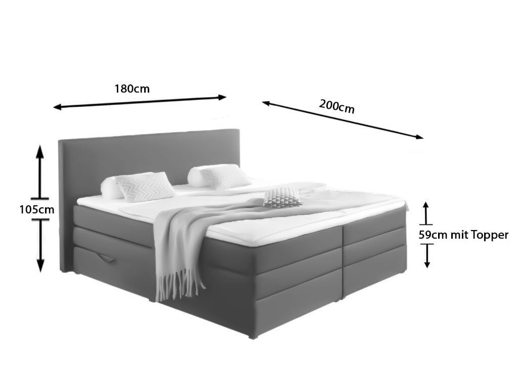 Boxspringbett Vegas Stoffbezug Anthrazit Bonellfederkern  ca. 180 x 200 cm 