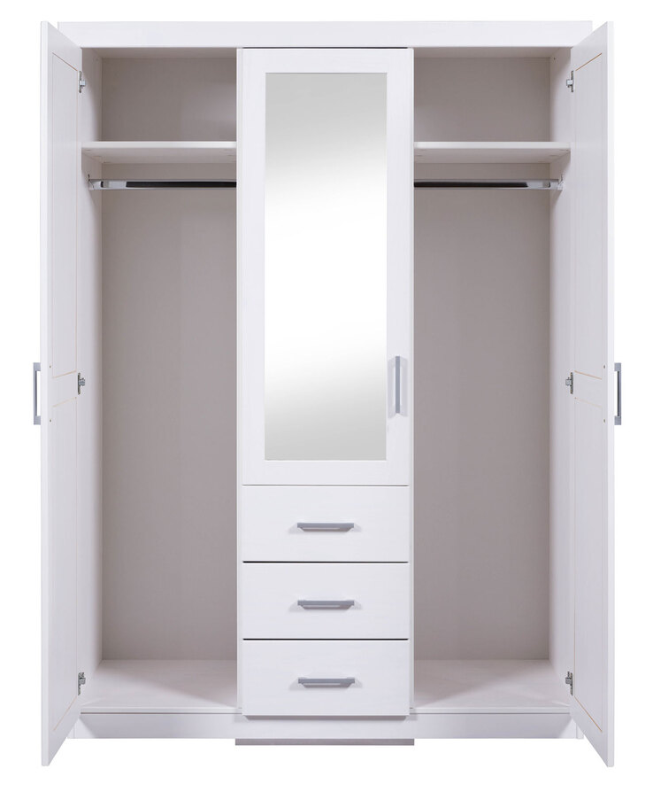 Drehtürenschrank Thilo 140 x 190 cm Kiefer massiv weiß lackiert