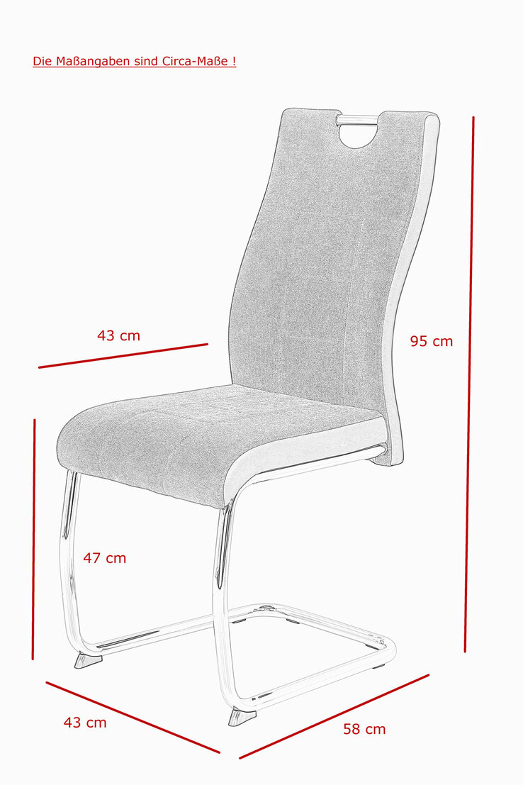 Stuhl ALINA, 2er-Set, mit Steppnähten grau, ca. 59 x 43 x 98 cm