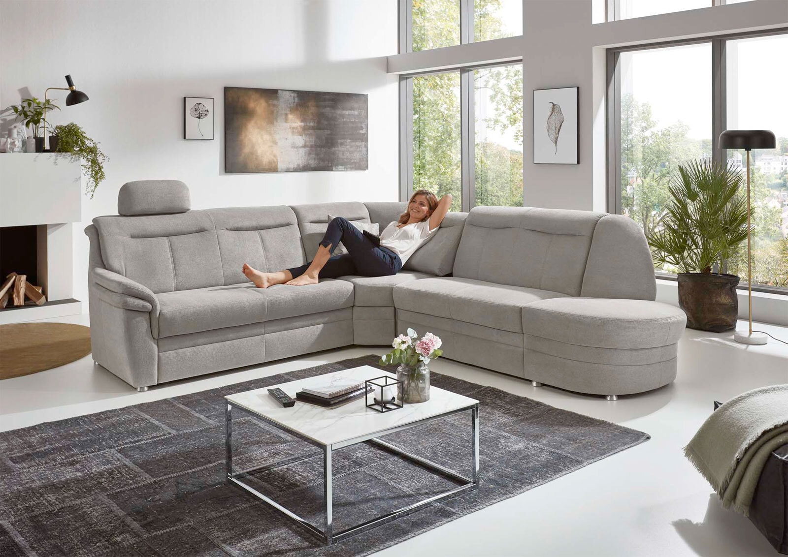 Ecksofa Mecheln Stoffbezug Belle silver 12 