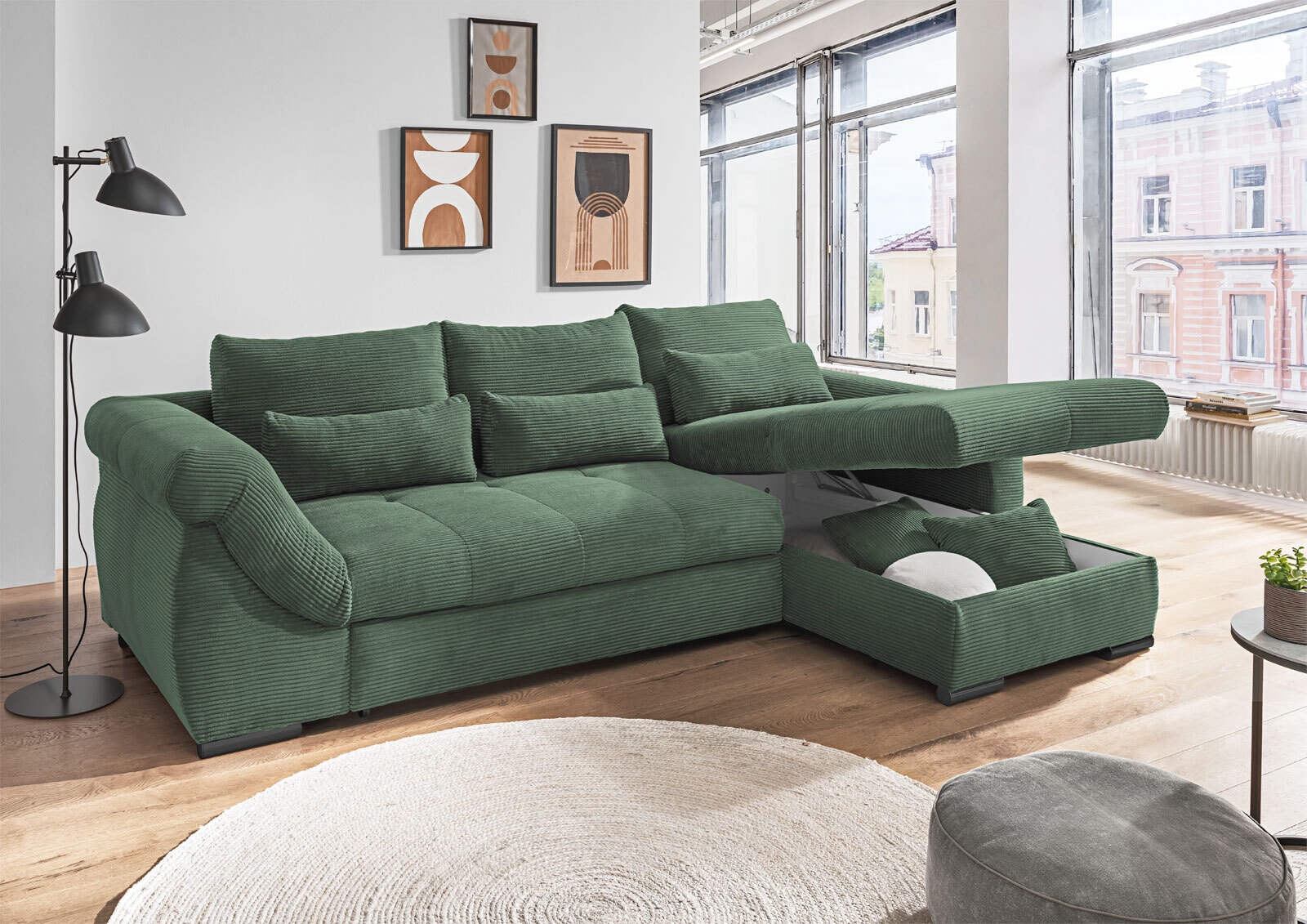 Ecksofa Federico 188 x 302 cm Cord Bezug moosgrün