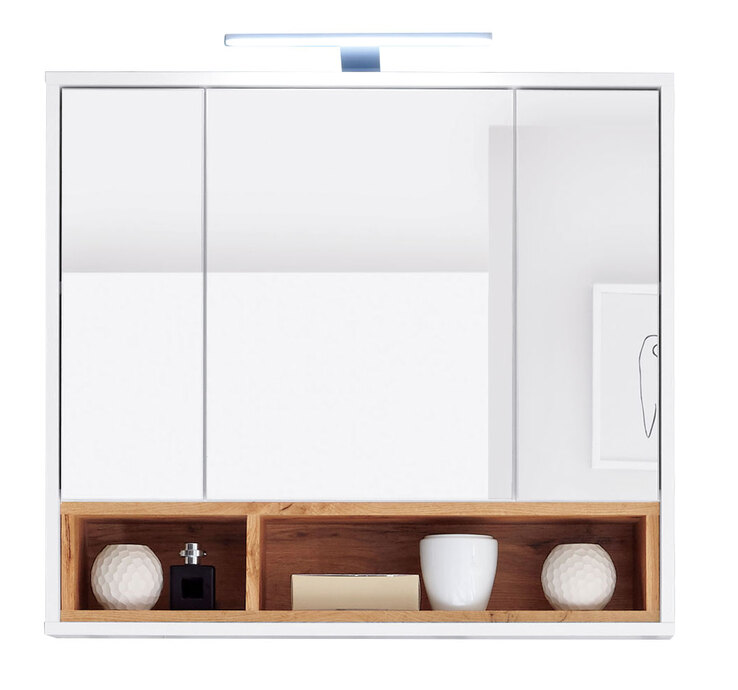 Spiegelschrank Milano Weiß/Absetzung Wildeiche Nachbildung ca. 80 x 72 x 20 cm 