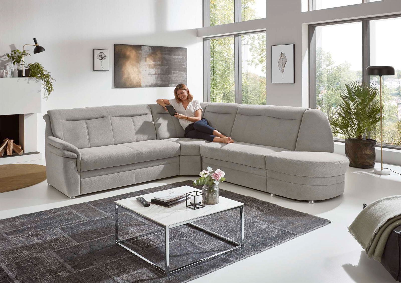 Ecksofa Mecheln Stoffbezug Belle silver 12 