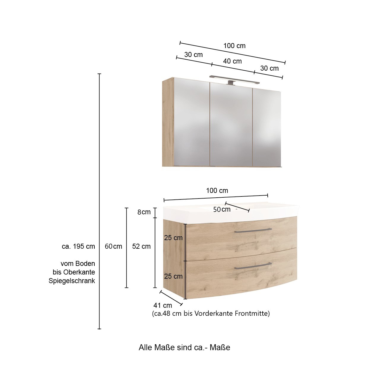 Badkombination Limburg braun 160 cm 5-teilig B/H/T 160x200x50 cm 