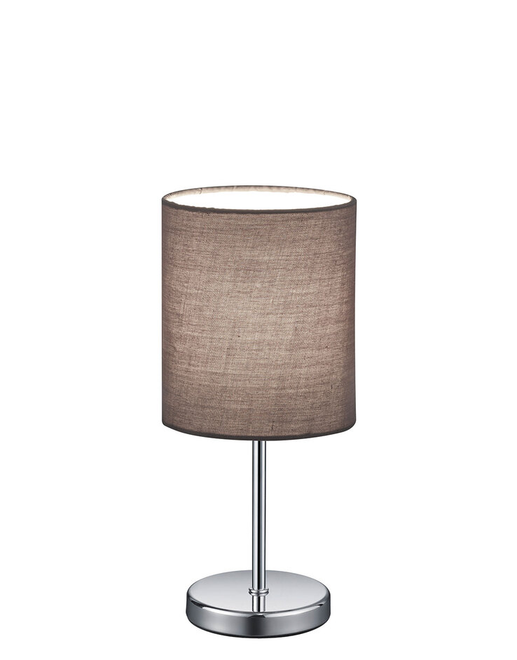 Retrofit Tischlampe Jerry chromfarbig taupe 28cm 13cm Metall Textil Schnurschalter