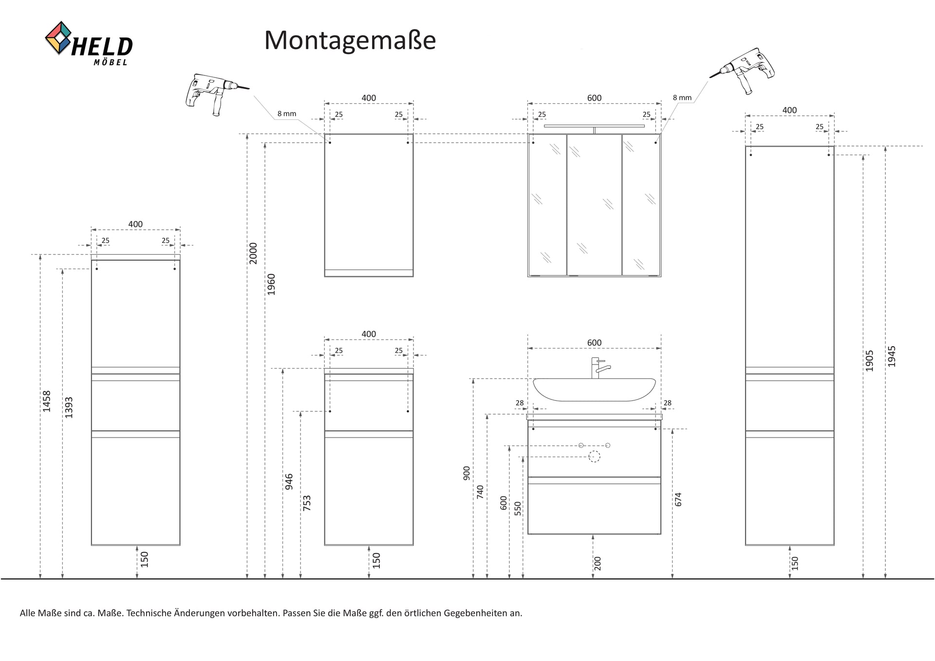 Waschtischkombi Gent grau B/H/T 105x200x47 cm