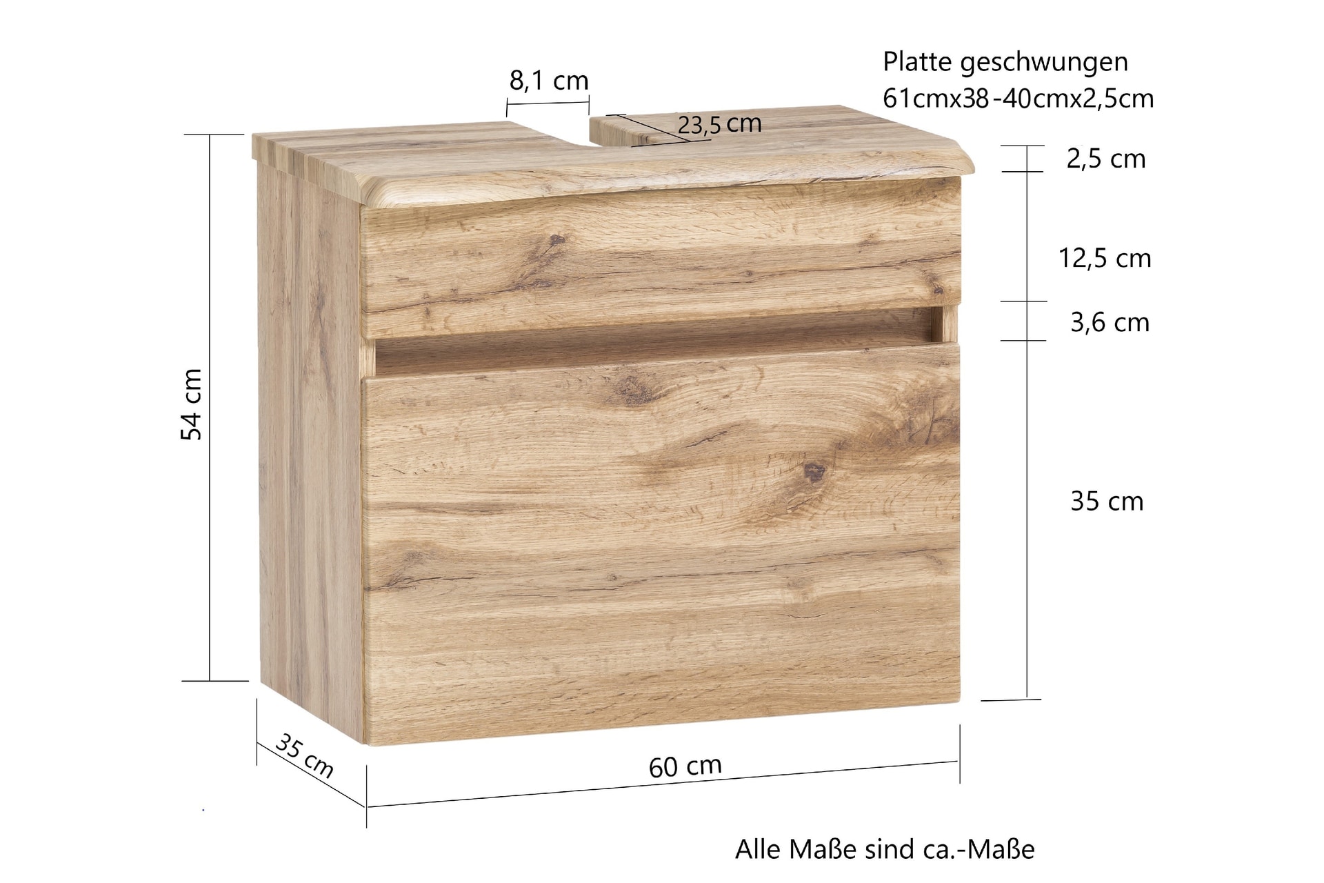 Waschtischkombination Brügge Wotaneiche B/H/T 61x200x55cm