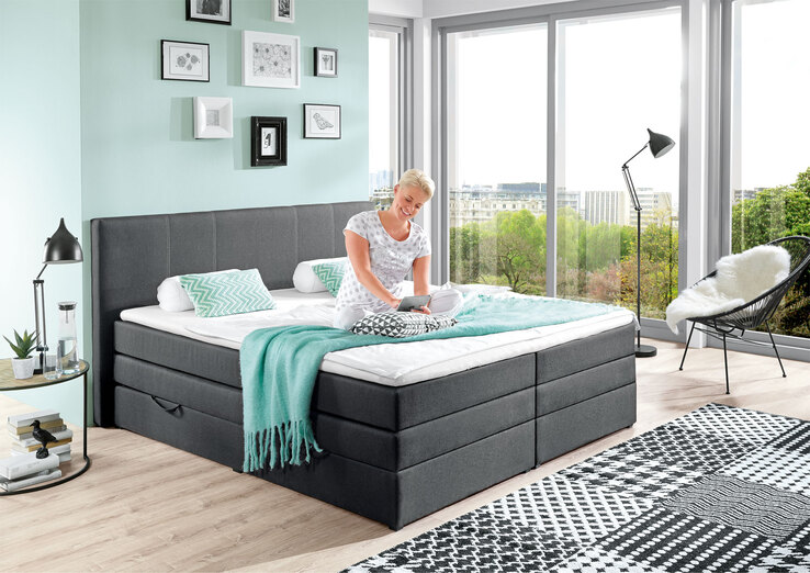 Boxspringbett Vegas Stoffbezug Anthrazit Bonellfederkern ca. 180 x 200 cm