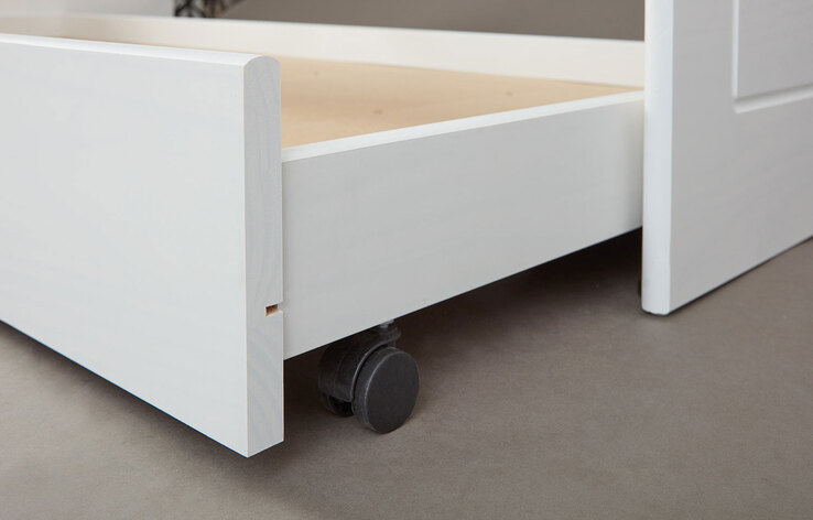 Stauraum-/Funktionsbett Lorenz 90 x 200 cm Kiefer massiv weiß lackiert