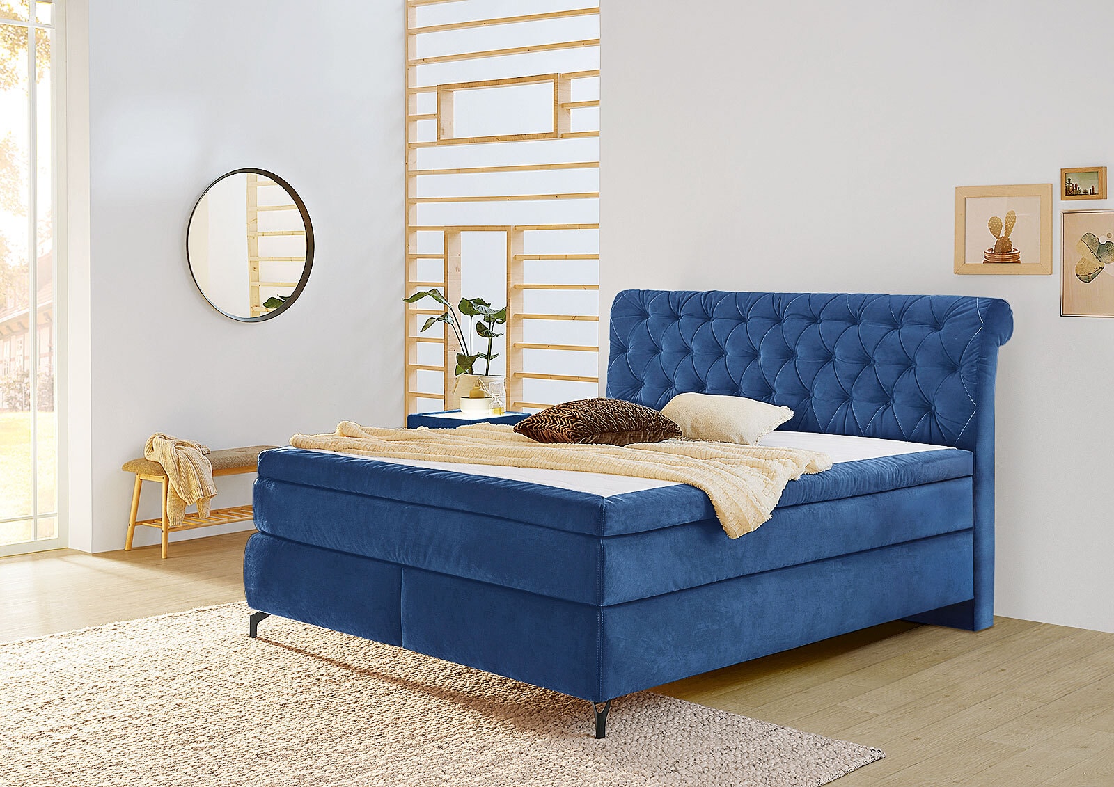 Boxspringbett Scarlett Mix Stoffbezug Blau ca. 180 x 200 cm