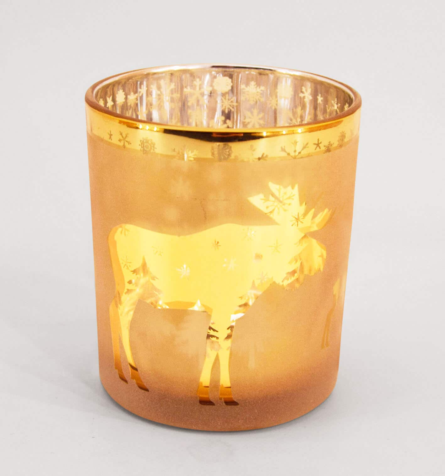 Weihnachten Windlicht Rentier goldfarbig kupferfarbig 9cm 10cm Glas