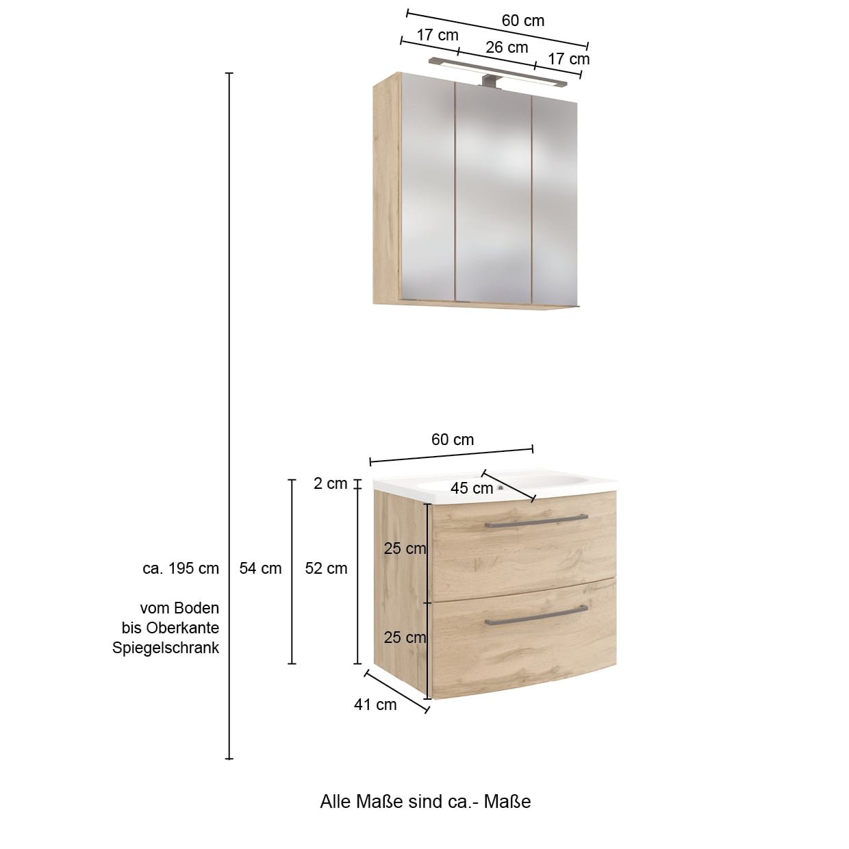 Badkombination Limburg braun B/H/T 90x200x45 cm 