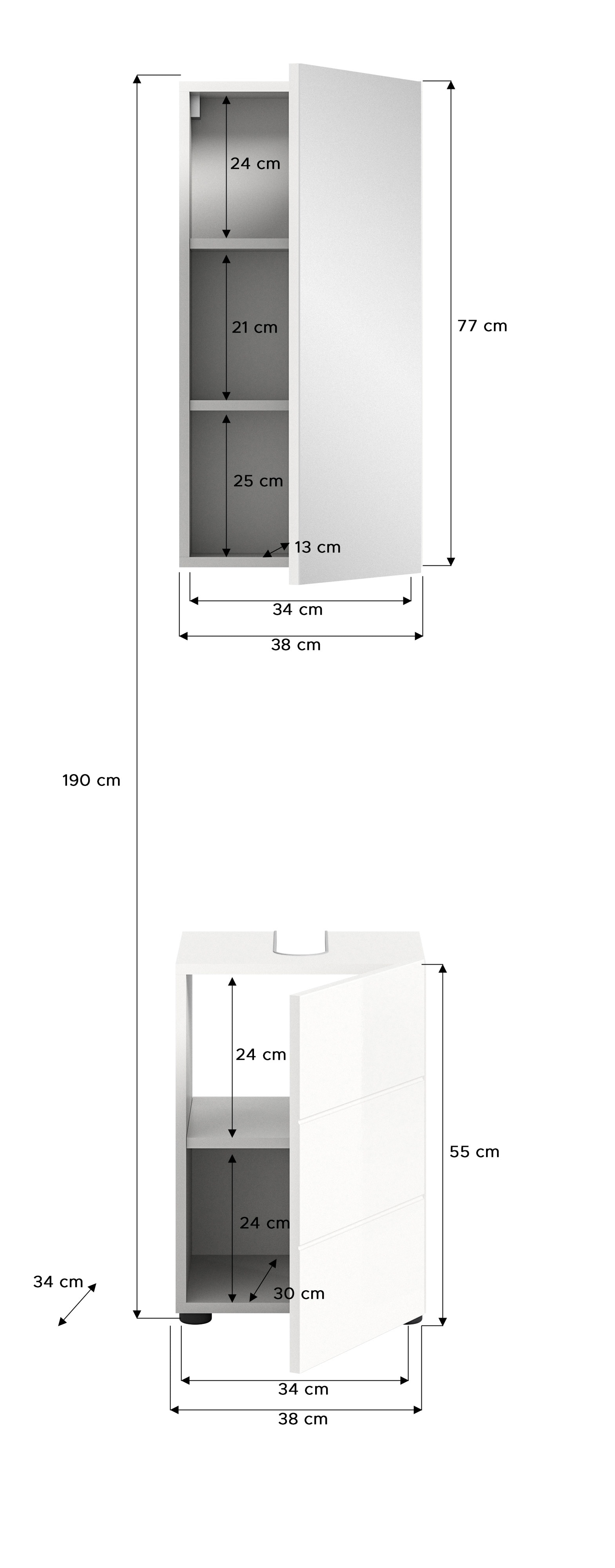 Badkombination Snow weiß 2-teilig B/H/T 60x190x35 cm