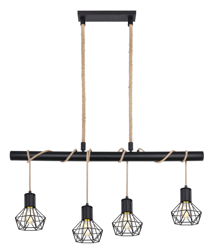PRISKA Pendellampe schwarz 54017-4H, B/H/T: 100 x 120 x 15 cm, Metall