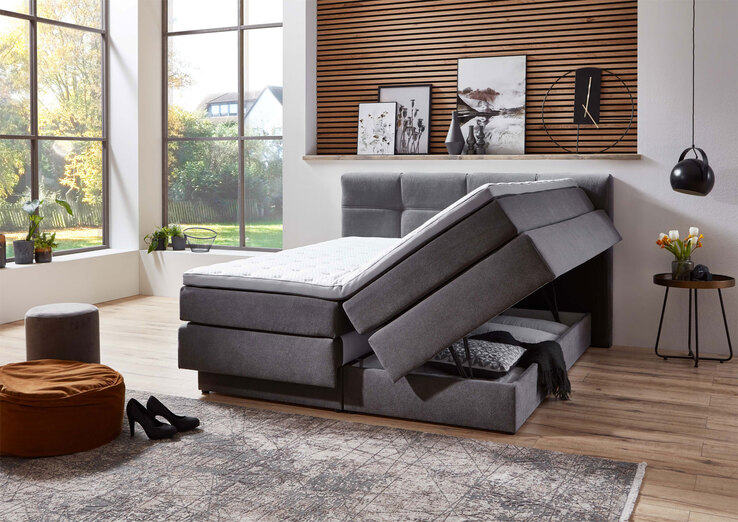 Boxspringbett Portage Stoffbezug Grau ca. 160 x 200 cm