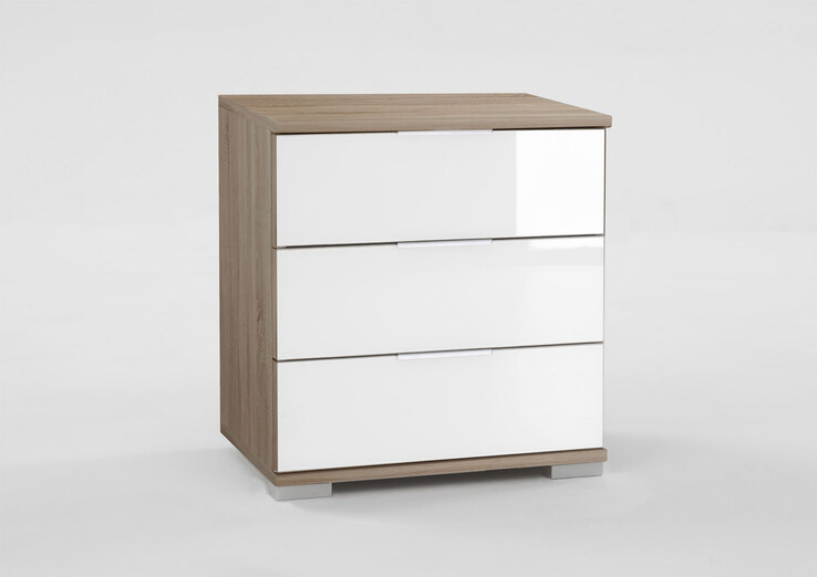 Nachttisch Easy Plus C Eiche sägerau Nachbildung/Glas Weiß 52 x 58 x 38 cm