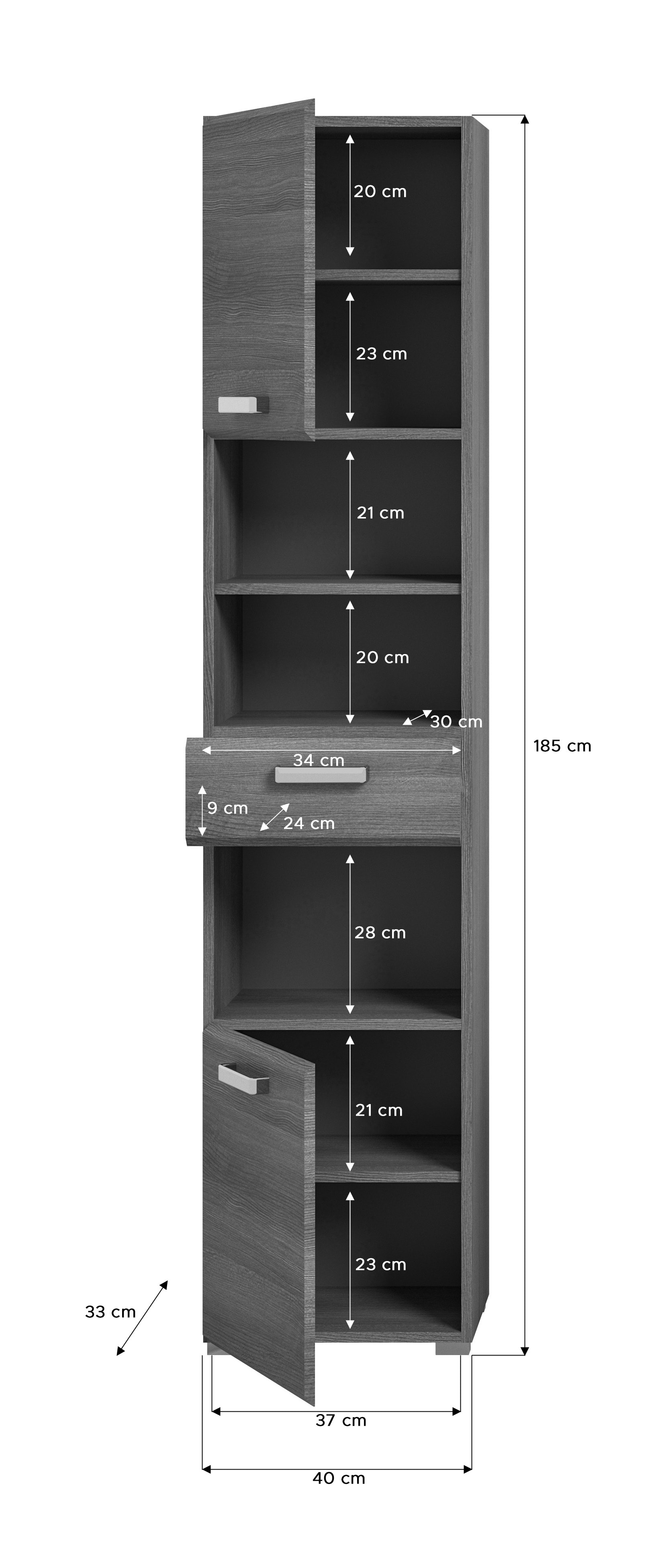 Hochschrank Silver grau B/H/T 40x185x33 cm 