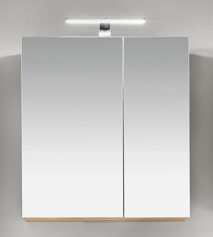 Spiegelschrank Porto Weiß/Eiche sägerau Nachbildung ca. 65 x 70 x 21 cm