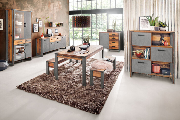 Vitrine Prime Grau/Braun Matera Old-Wood-Optik 89 x 212 x 42 cm