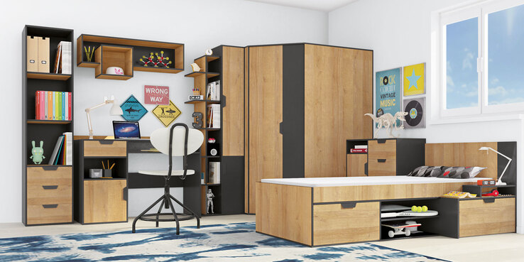 Eckkleiderschrank Nano Riviera Eiche Nachbildung/Grau 145 x 195 x 95 cm