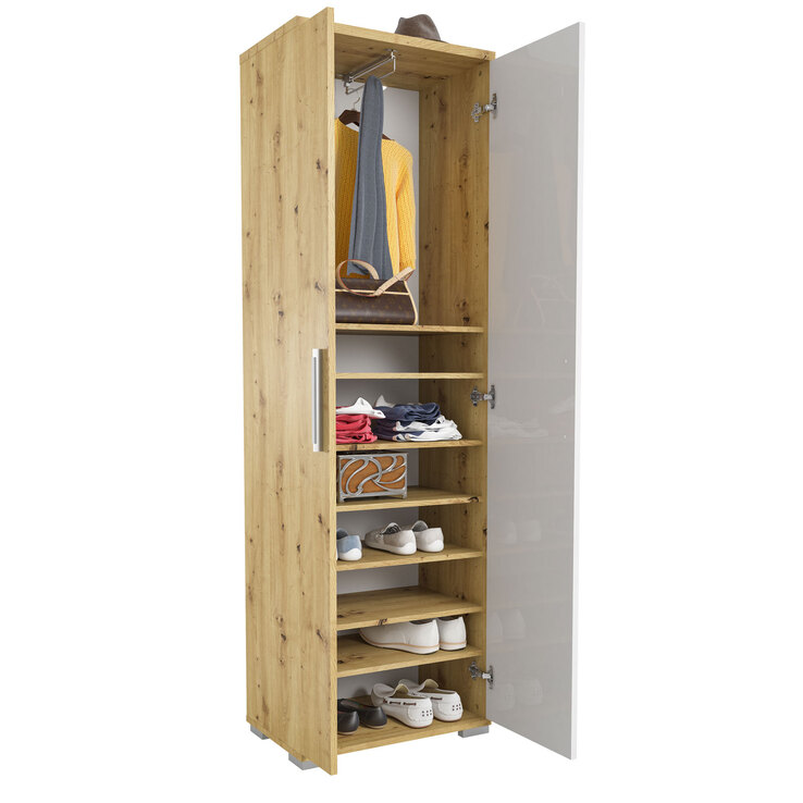 Garderobenschrank Vendo 60,3x192,8x38,5 cm Weiß hochgl./Asteiche