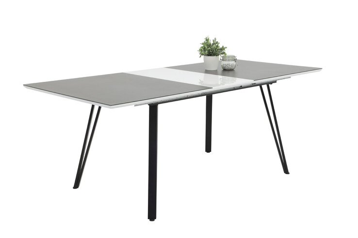 Esstisch Corinna 160-200x77x90 cm Hochglanz Weiß/Keramikoptik