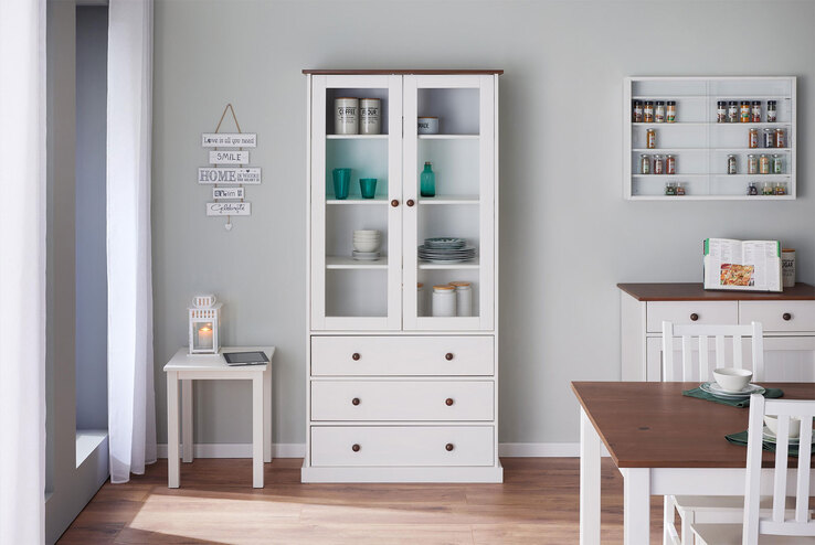Vitrine Jacob Kiefer massiv lackiert 90 x 190 x 38,4 cm