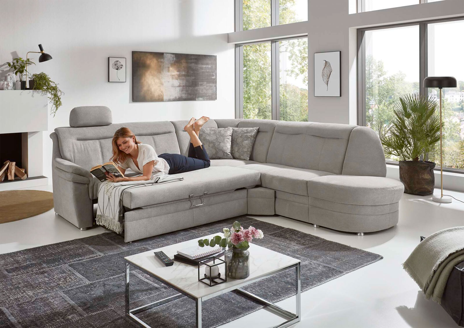 Ecksofa Mecheln Stoffbezug Belle silver 12 