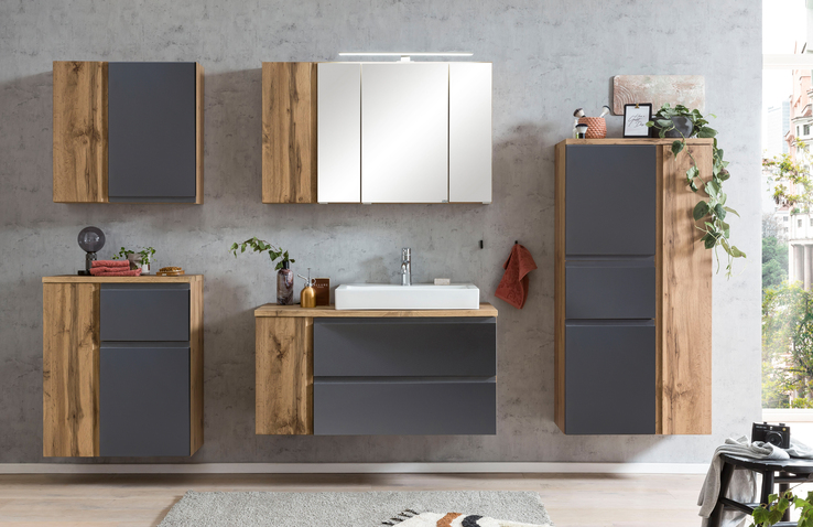 Spiegelschrank Gent braun 3-türig B/H/T 105x64x20 cm