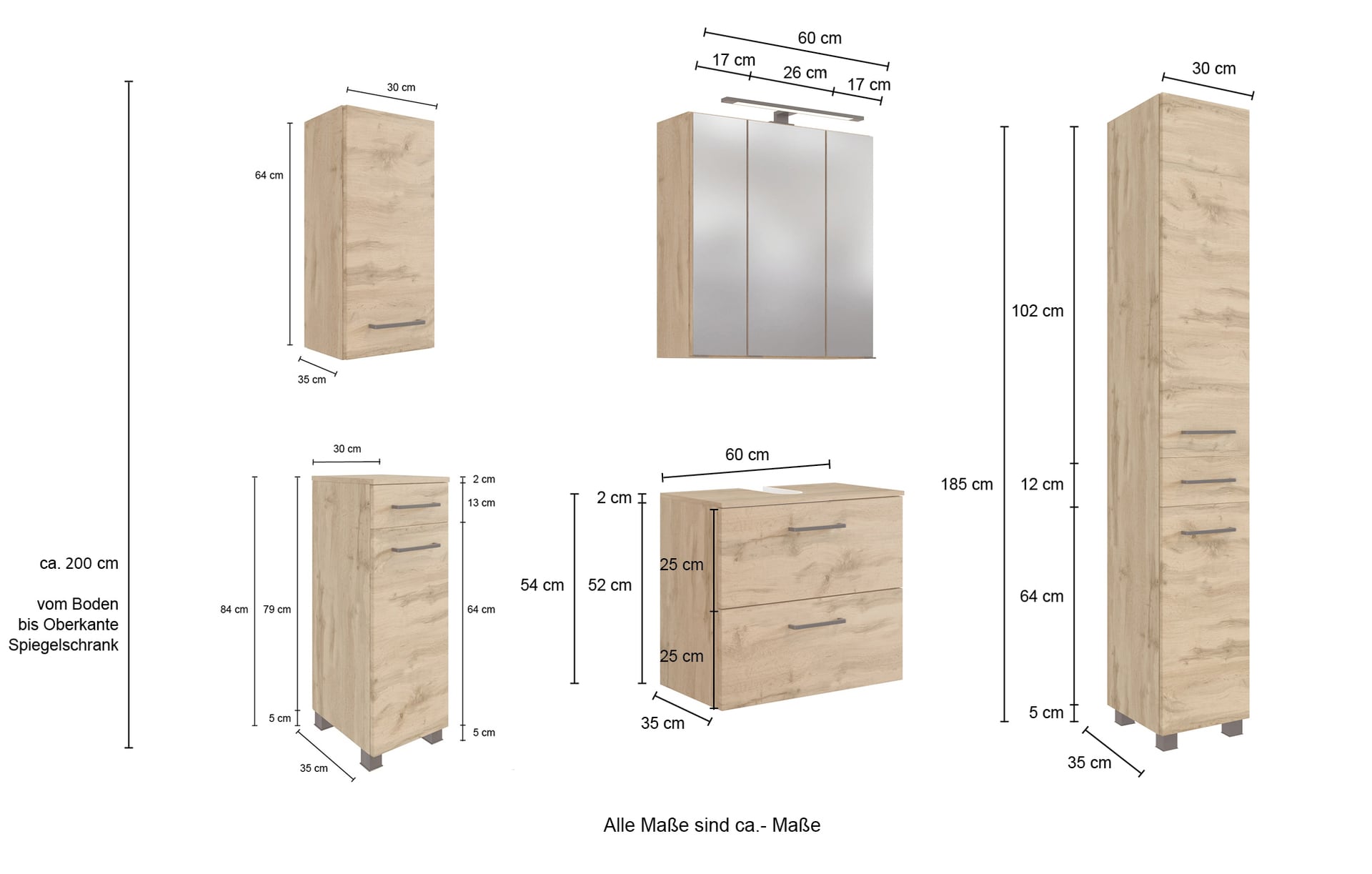 Badkombination Limburg braun 120 cm 5-teilig B/H/T 120x200x35 cm 