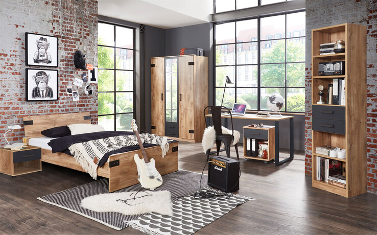 Regal Liverpool Plankeneiche-Optik/Graphit 47 x 198 x 68 cm
