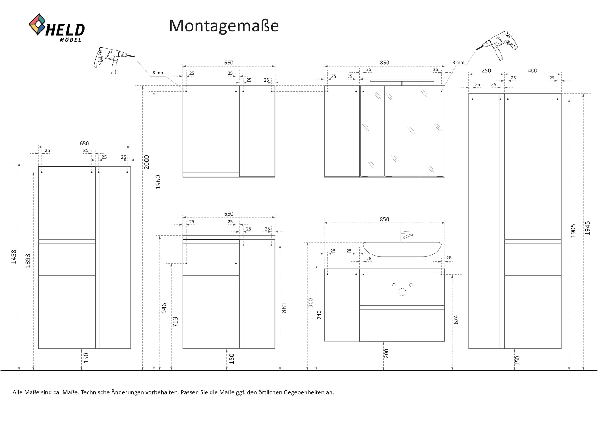 Waschtischkombi Gent hellgrau/braun B/H/T 85x200x35 cm 