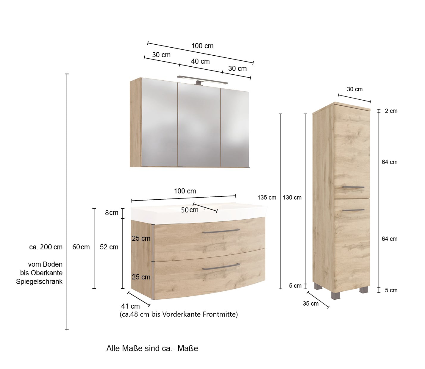 Badkombination Limburg braun B/H/T 130x200x50 cm 