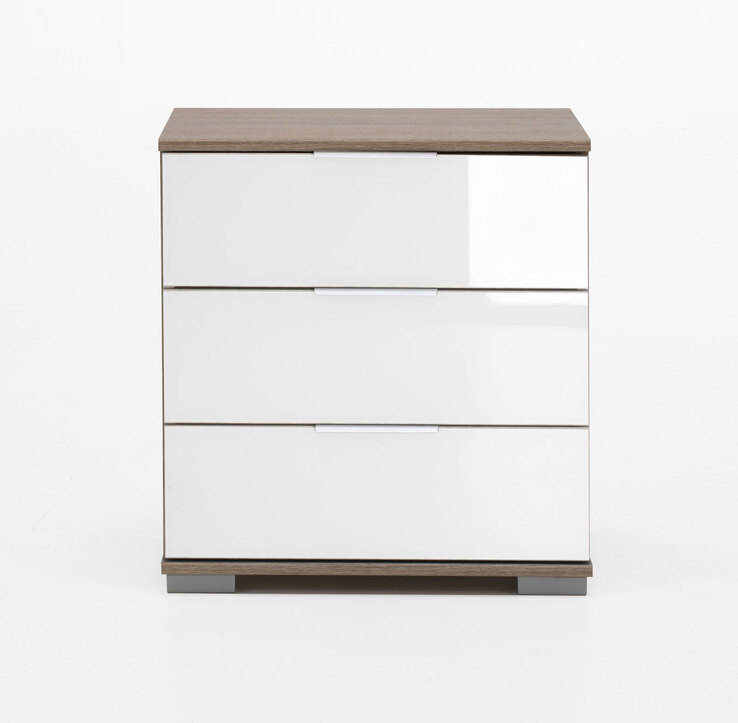 Nachttisch Easy Plus C Eiche sägerau Nachbildung/Glas Weiß 52 x 58 x 38 cm
