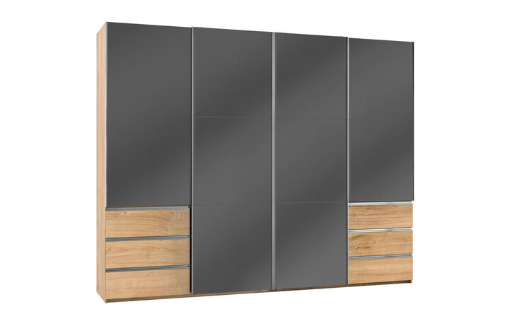 Schwebetürenschrank Level 36 A Syncro-Technik 350 x 236 cm braun/ graphit