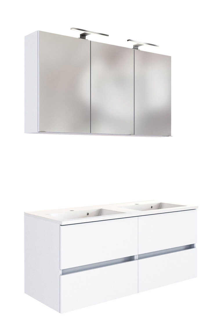 Badmöbelset Baabe 120 x 200 cm weiß matt mit 2 LED-Beleuchtungen