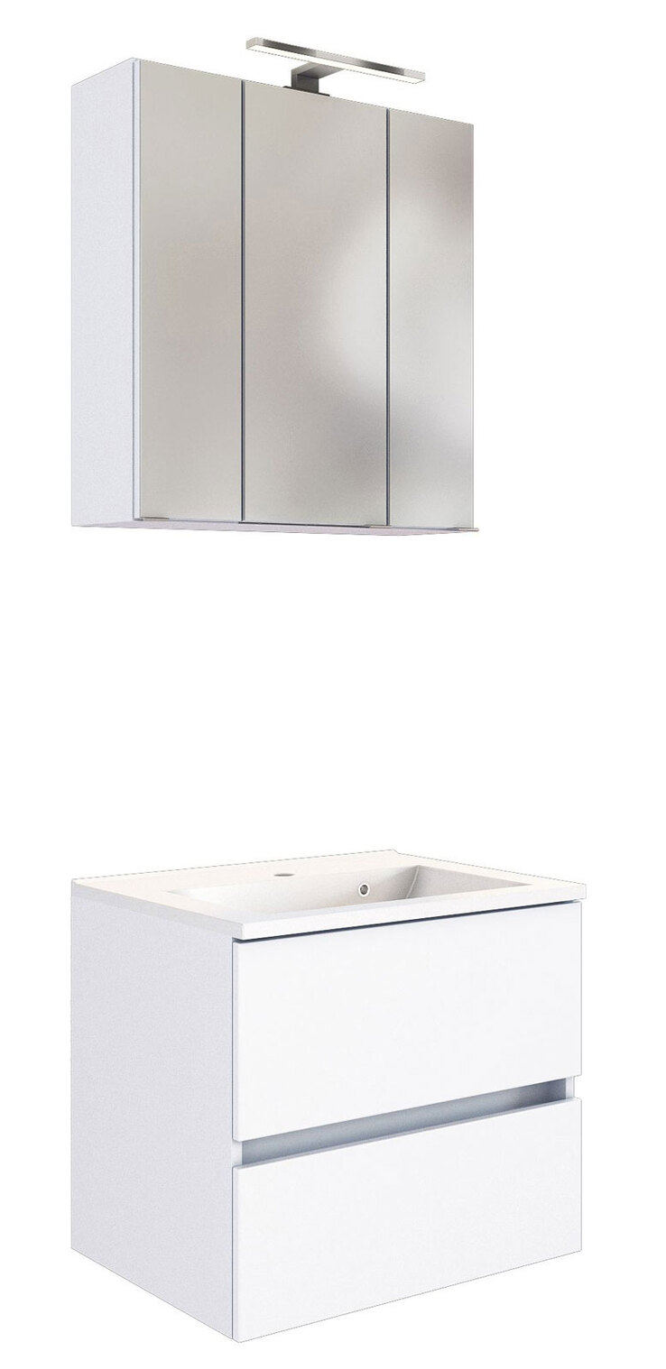 Badmöbelset Baabe 3-teilig 60 x 200 cm weiß matt mit LED-Beleuchtung