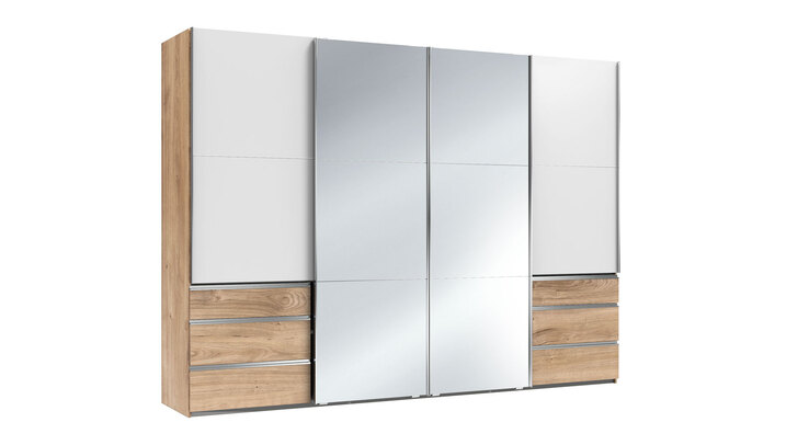 Schwebetürenschrank Level 36 A Syncro-Technik 300 x 216 cm braun/ weiß/ Spiegel