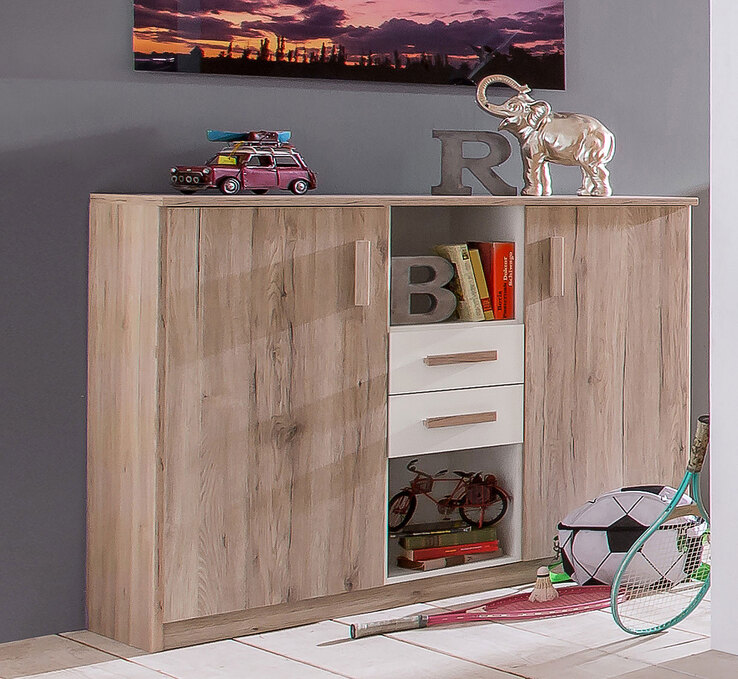 Highboard Cariba San Remo Eiche/Alpinweiß ca. 124 x 105 x 41 cm