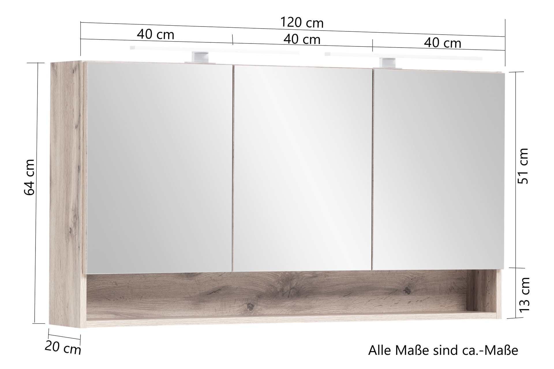 Spiegelschrank Antwerpen Wotaneiche B/H/T ca. 120x64x30cm