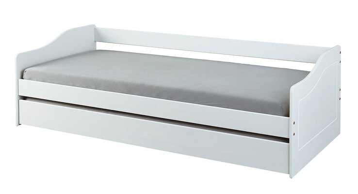 Stauraum-/Funktionsbett Lorenz 90 x 200 cm Kiefer massiv weiß lackiert